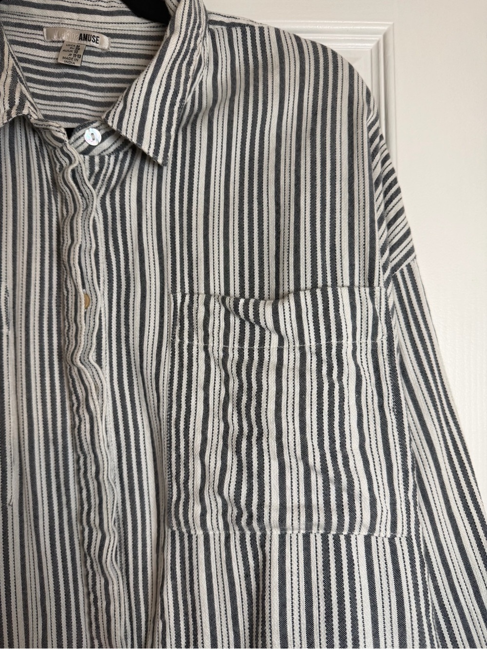 Amuse Striped Button Front Overshirt Shacket Gray White Size M - Picture 4 of 9